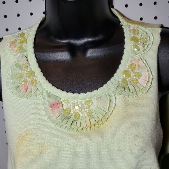 Glammed Up Grunge Trashed, Ripped Mint Green Embellished Knit Blouse, Top, Sz M? - Picture 4 of 5
